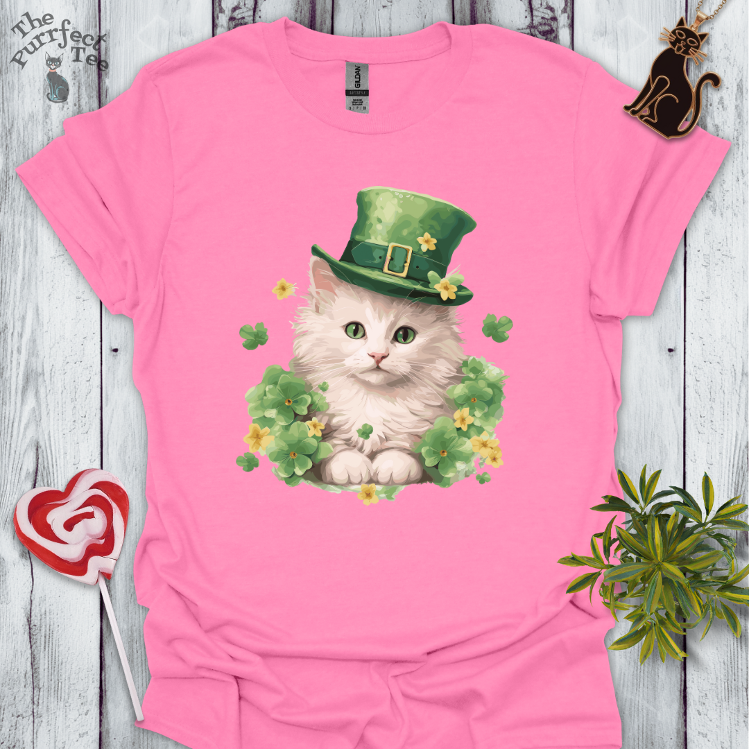 St. Patrick's Day white cat t-shirt