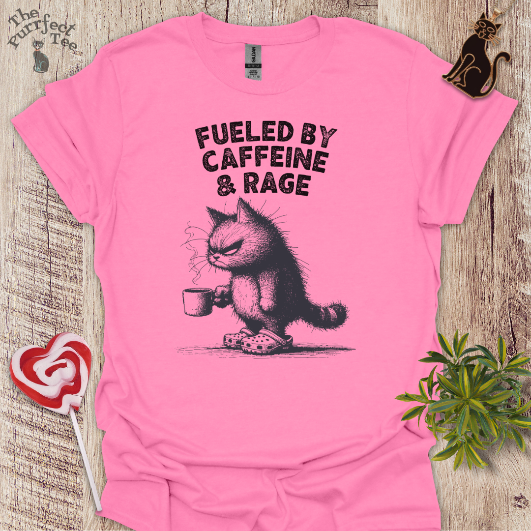 Fueled by caffeine and rage cat t-shirt