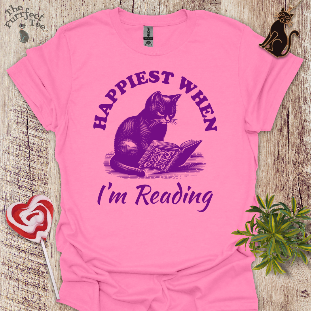 Happiest when reading cat t-shirt