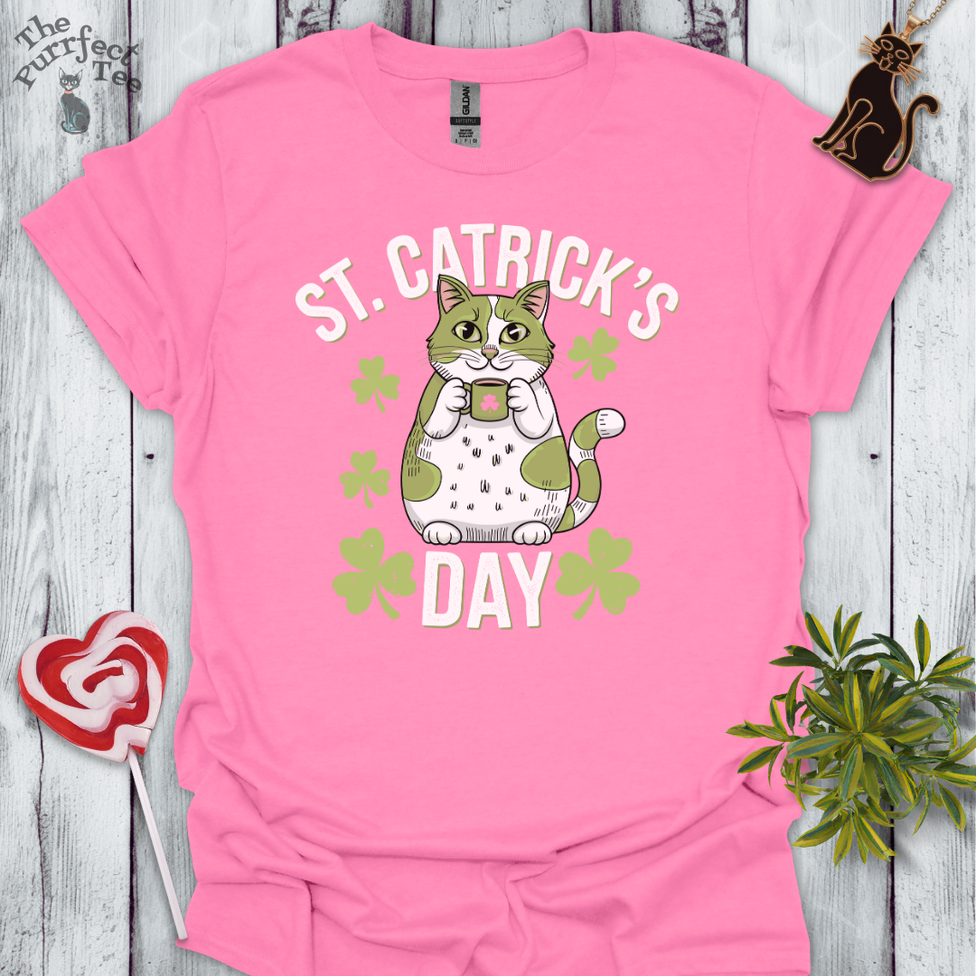 St Catrick's Day with mug cat t-shirt