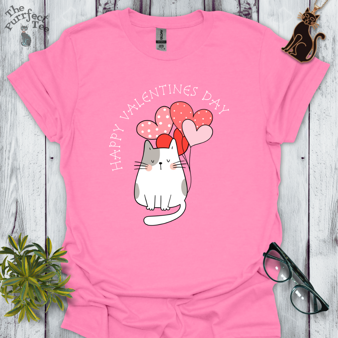 Happy Valentine's Day cat with balloons