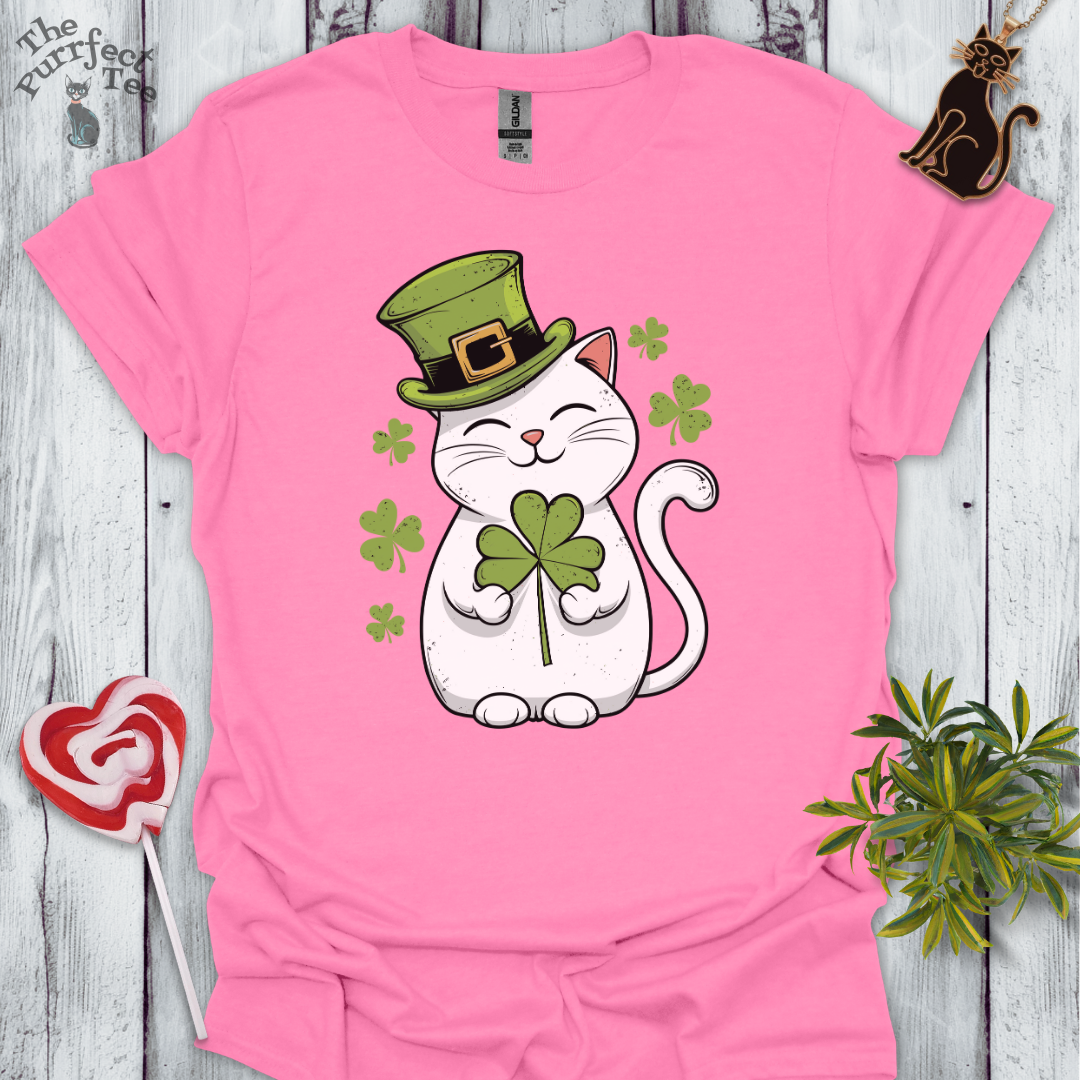 St Patrick's Day white cat t-shirt
