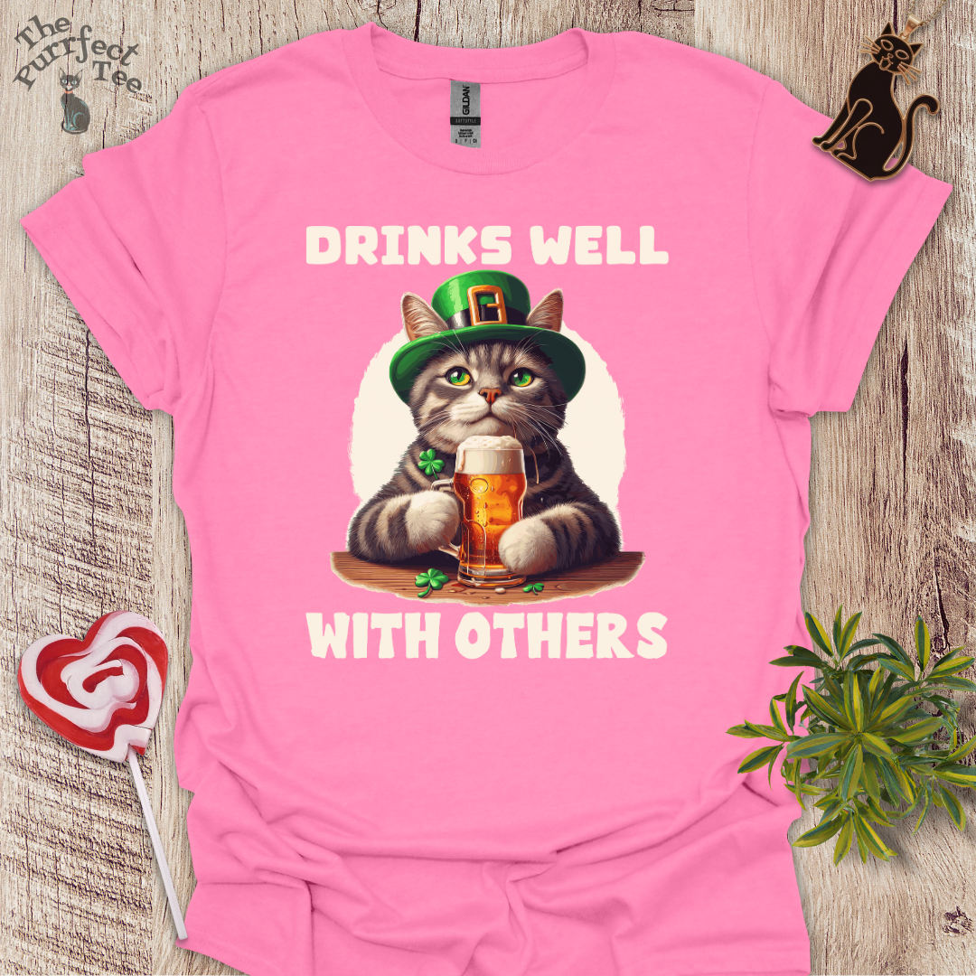 Drinks well with others cat t-shirt
