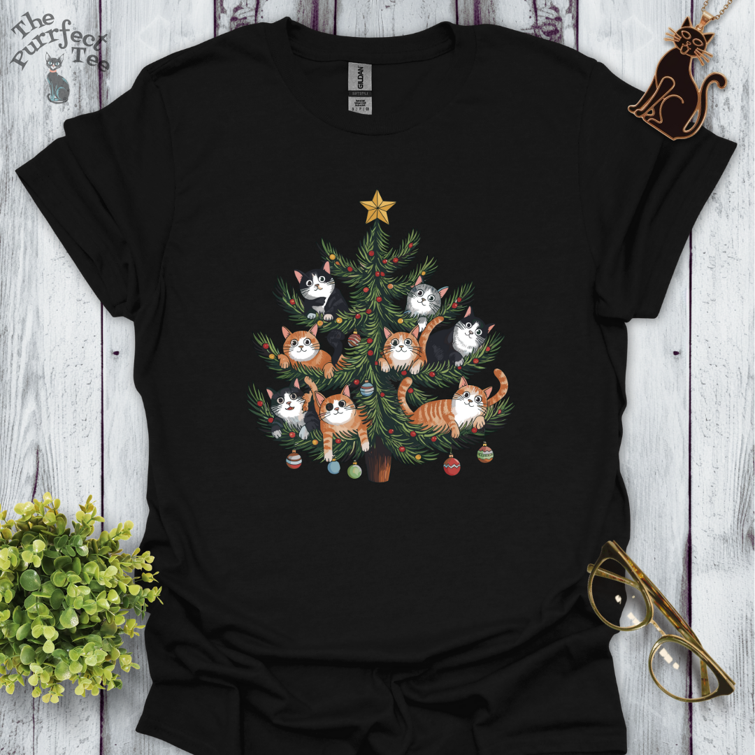 Cat Christmas tree cat t-shirt