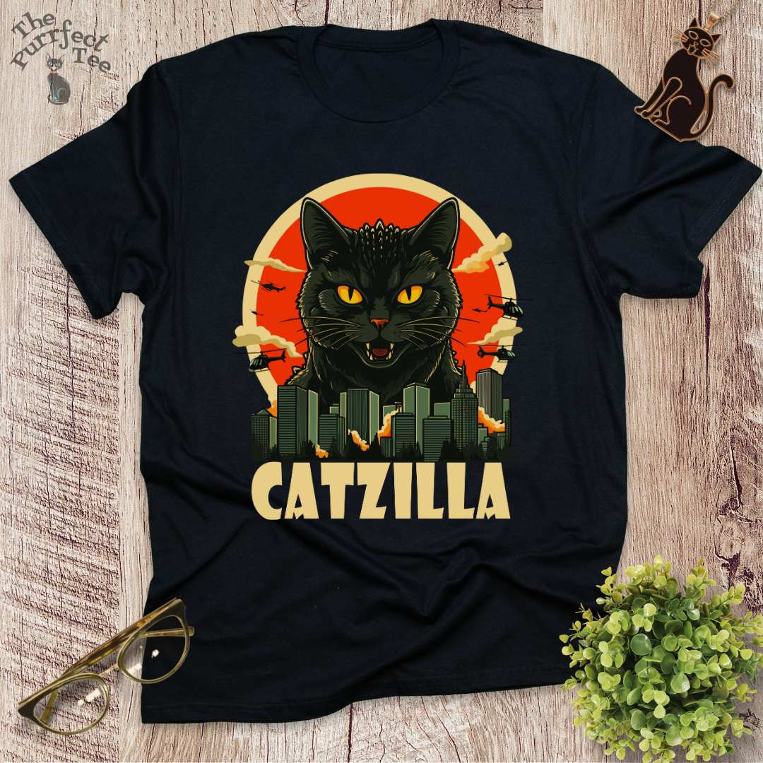 Catzilla black cat t-shirt
