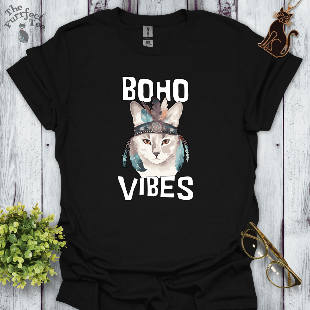 Boho vibes headband cat t-shirt