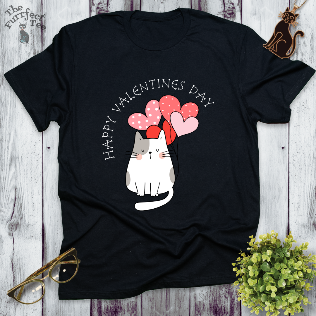 Happy Valentine's Day cat with balloons