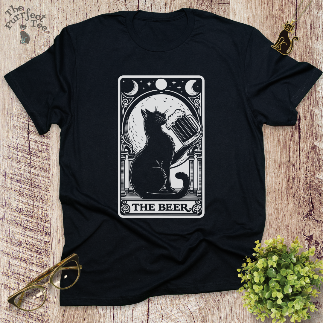 Tarot card beer cat t-shirt