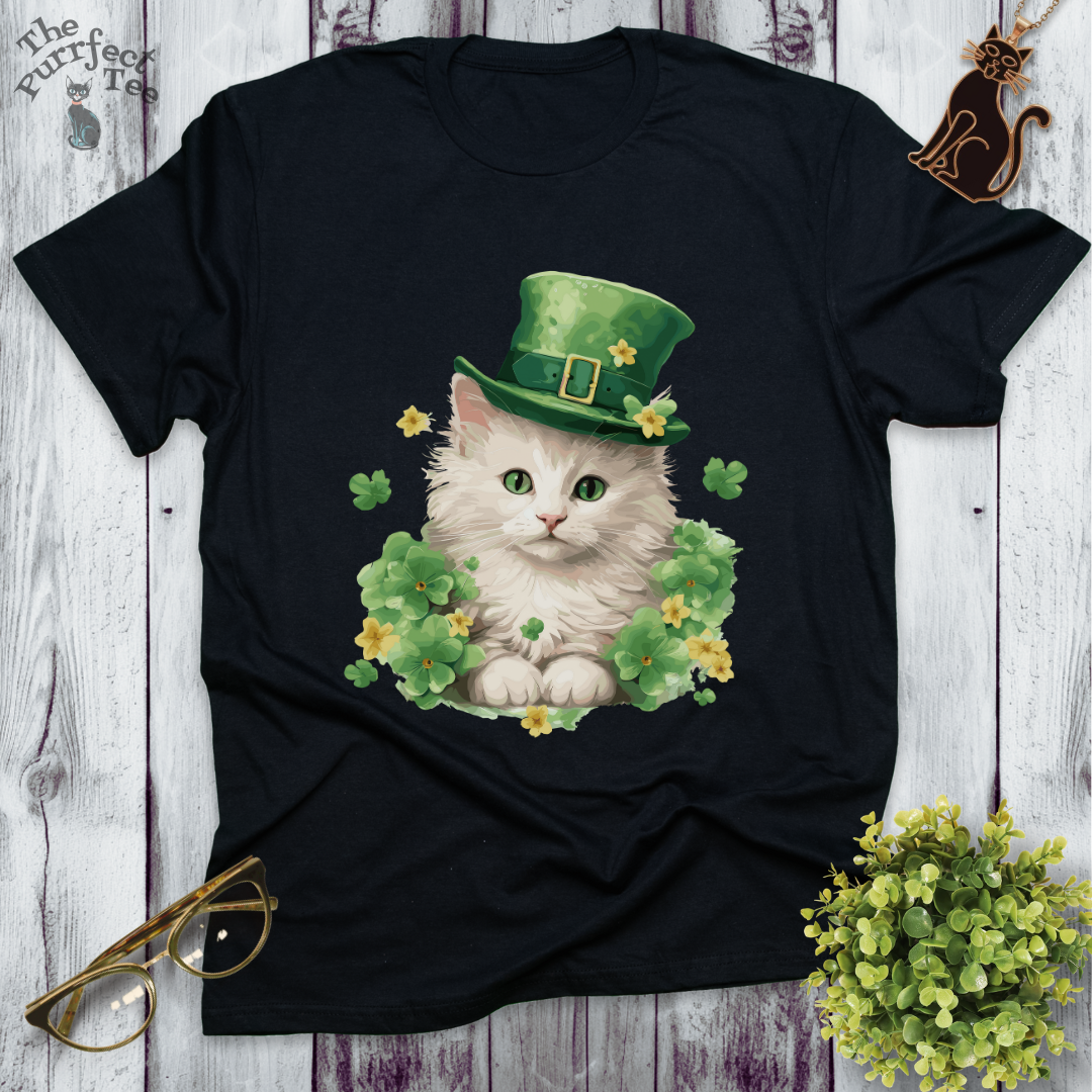 St. Patrick's Day white cat t-shirt