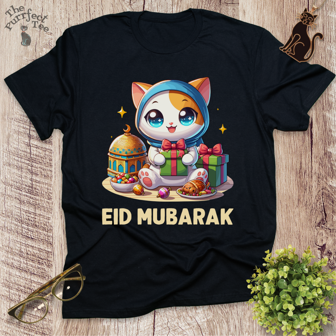 Eid Mubarak girl cat t-shirt