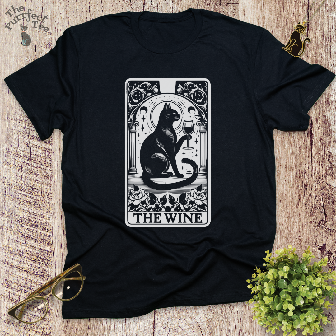 Tarot card wine cat t-shirt