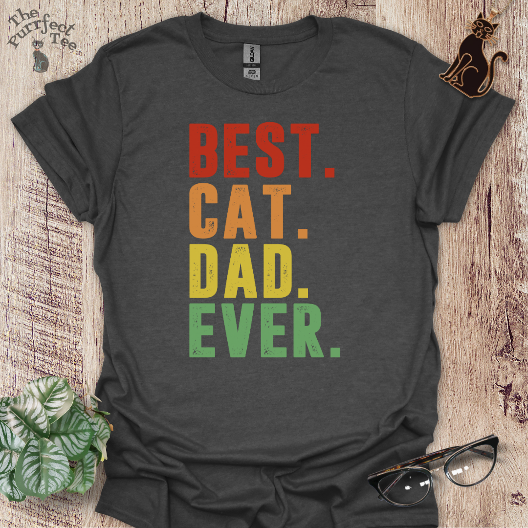 Best cat dad ever full stop colour cat t-shirt