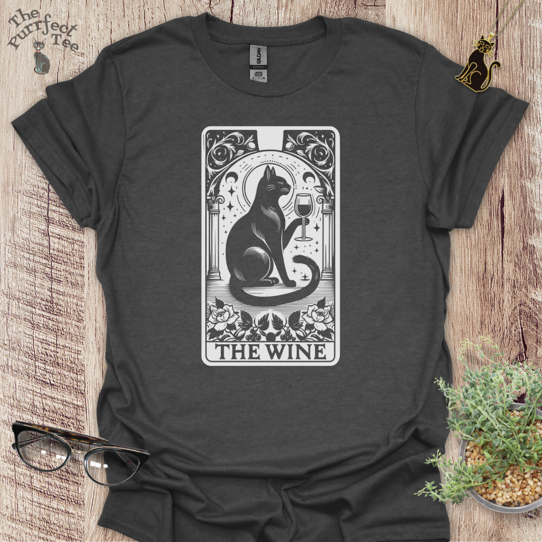Tarot card wine cat t-shirt