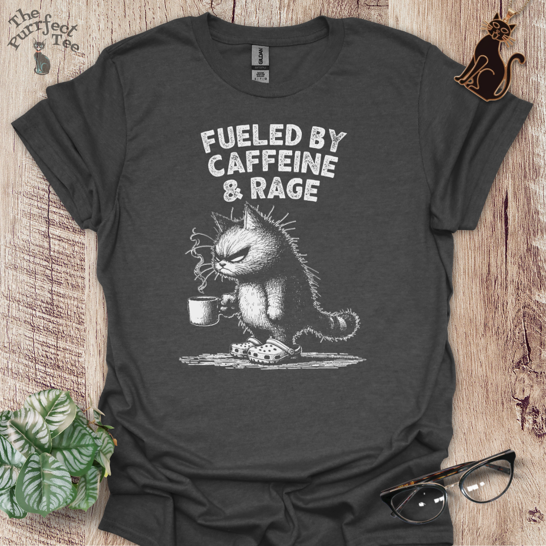 Fueled by caffeine and rage cat t-shirt