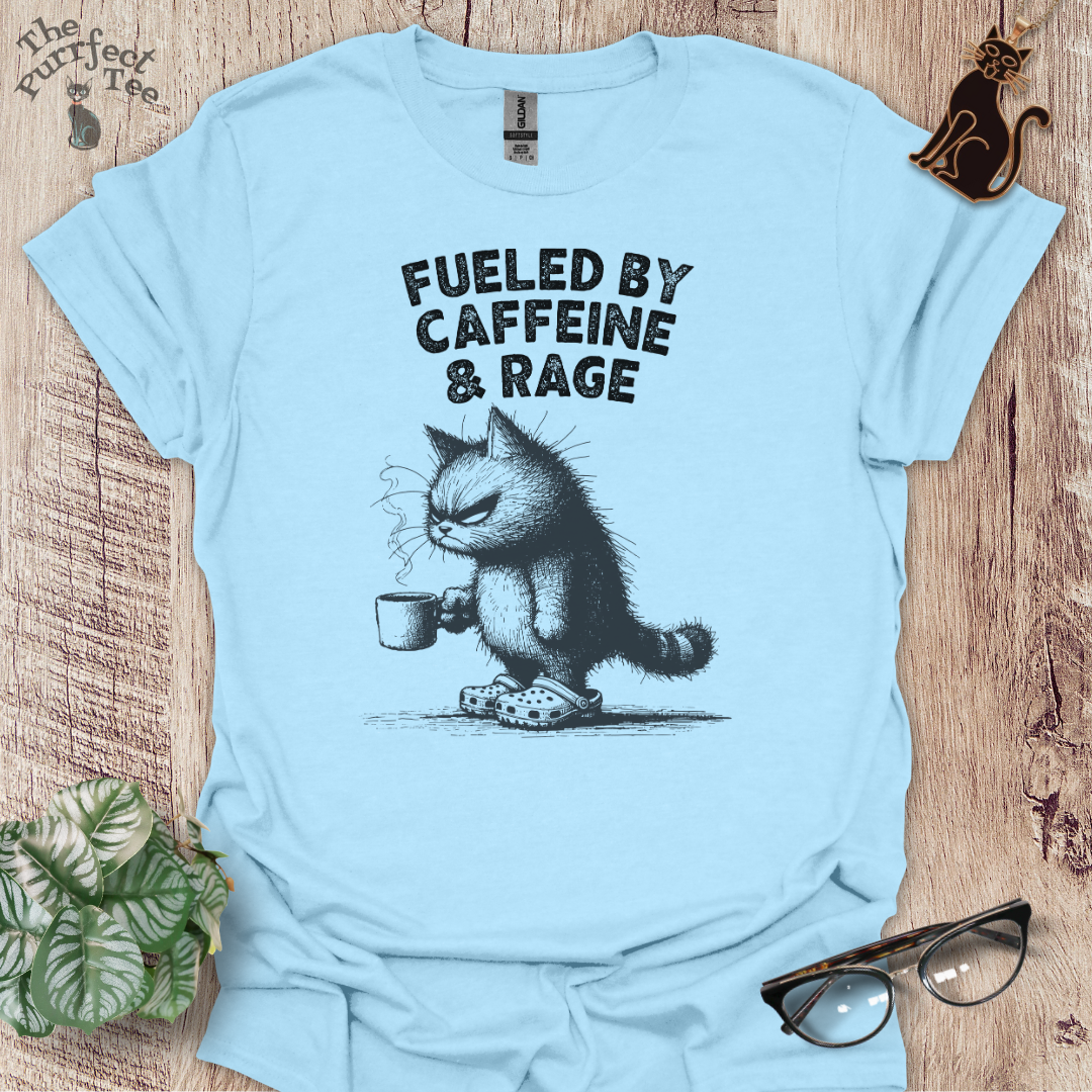 Fueled by caffeine and rage cat t-shirt