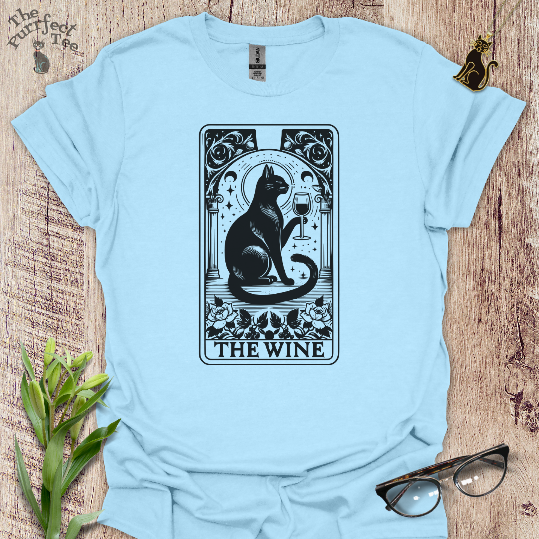 Tarot card wine cat t-shirt