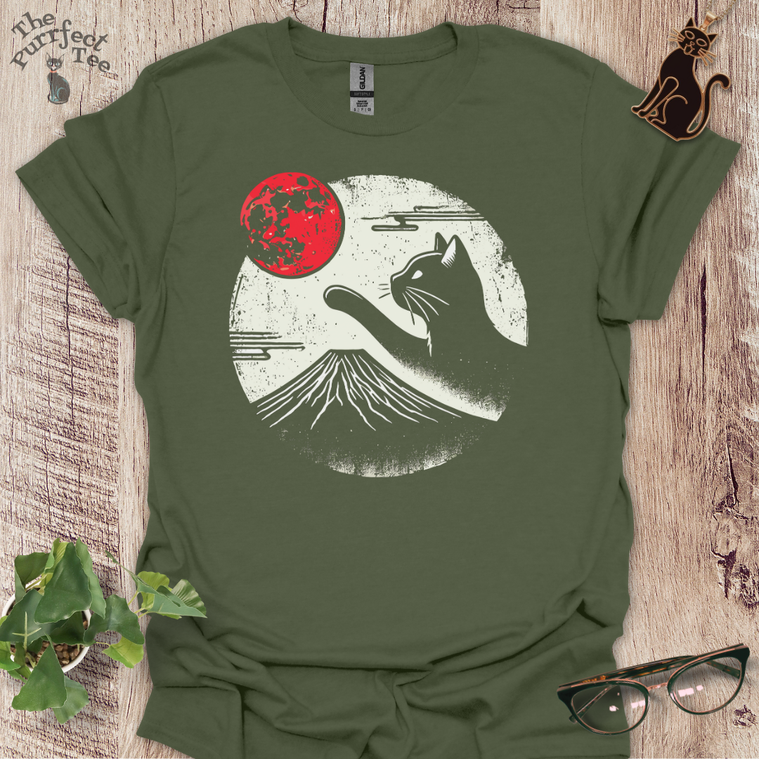 Red moon and black cat t-shirt
