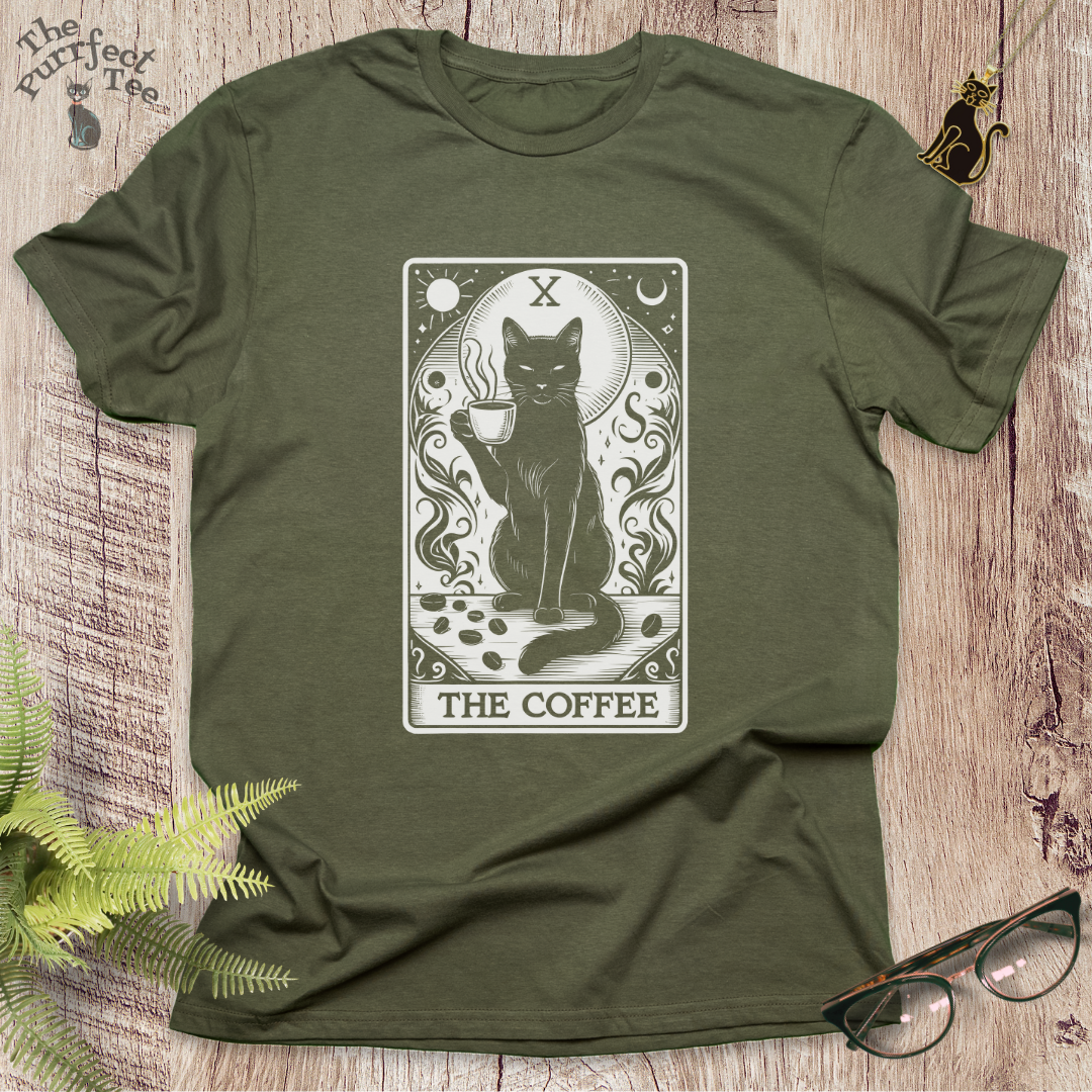 Tarot card coffee cat t-shirt
