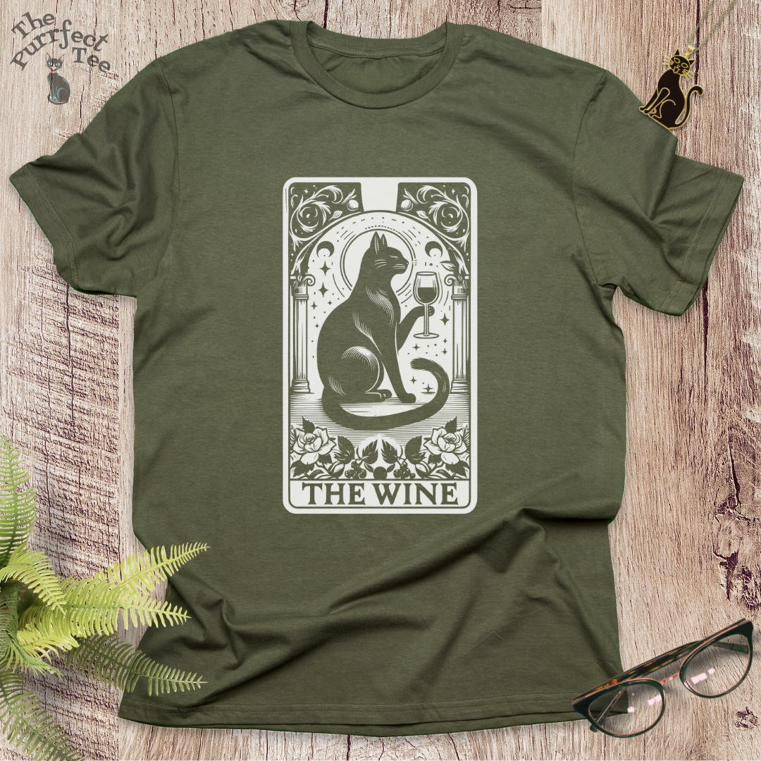 Tarot card wine cat t-shirt
