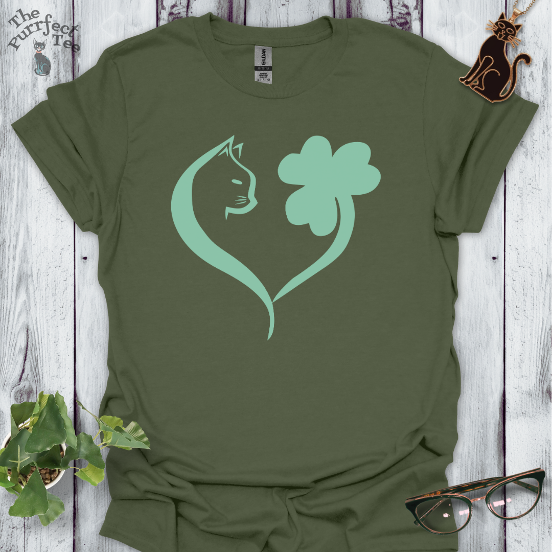 Cat shamrock heart t-shirt