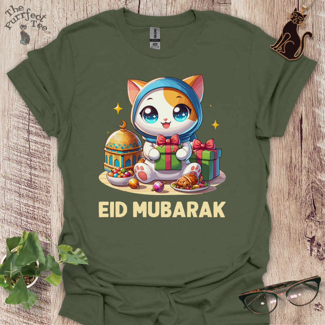 Eid Mubarak girl cat t-shirt