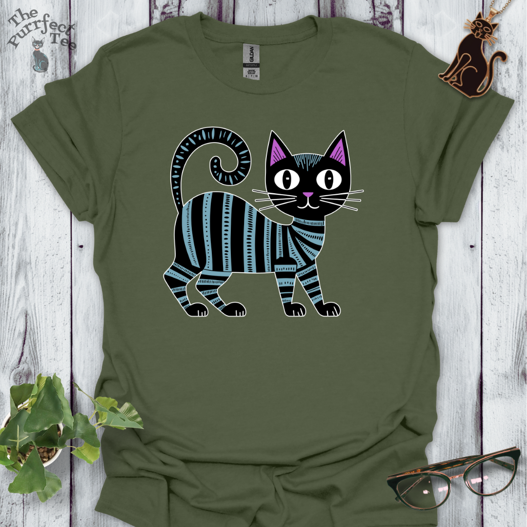 Folk cat striped blue