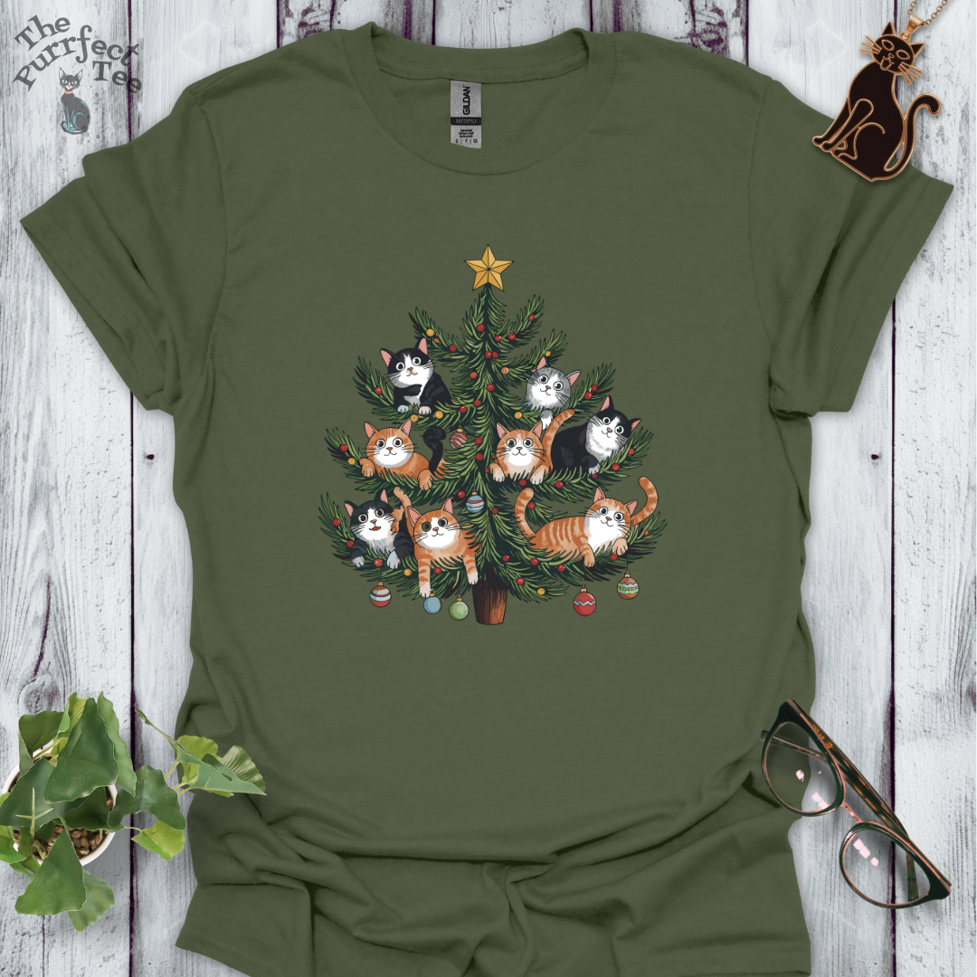 Cat Christmas tree cat t-shirt