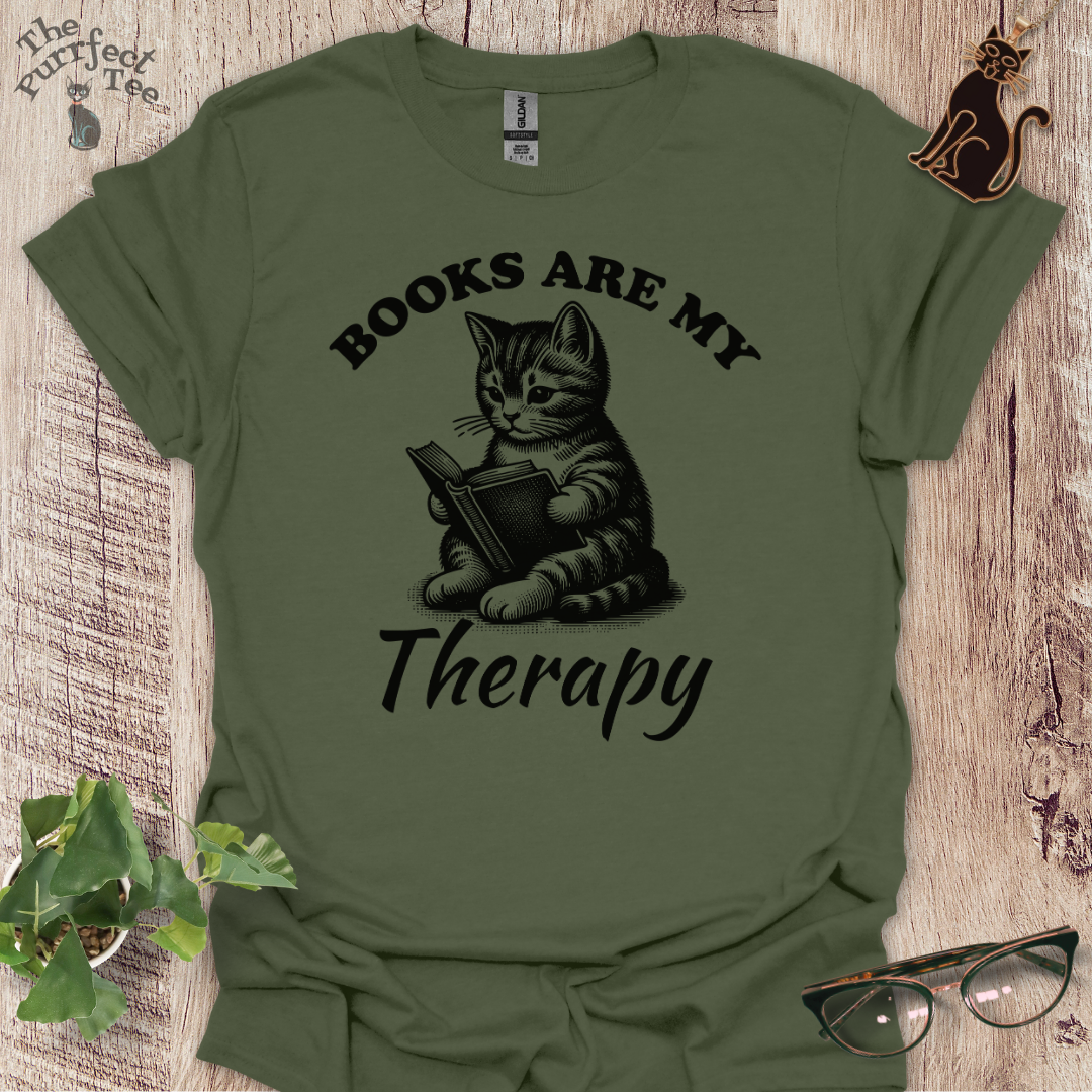 Books are my therapy cat t-shirt