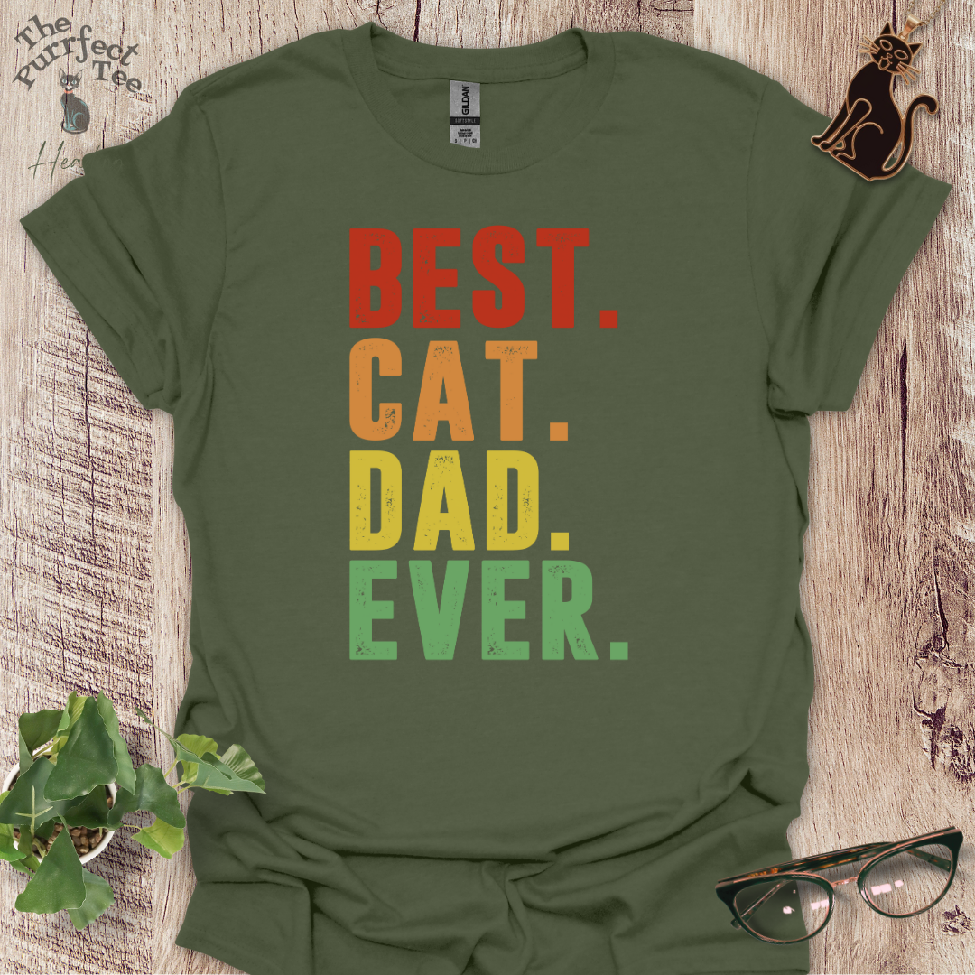 Best cat dad ever full stop colour cat t-shirt