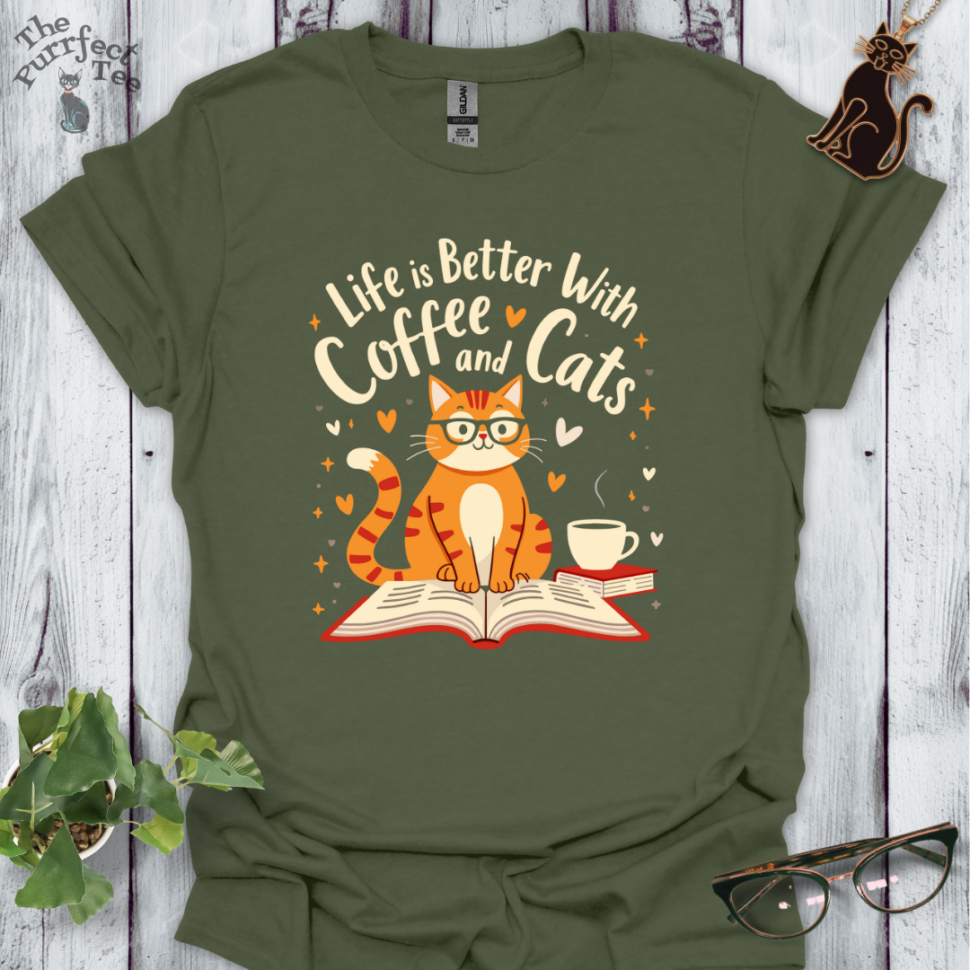 Life is better with books coffee and cats - ginger cat