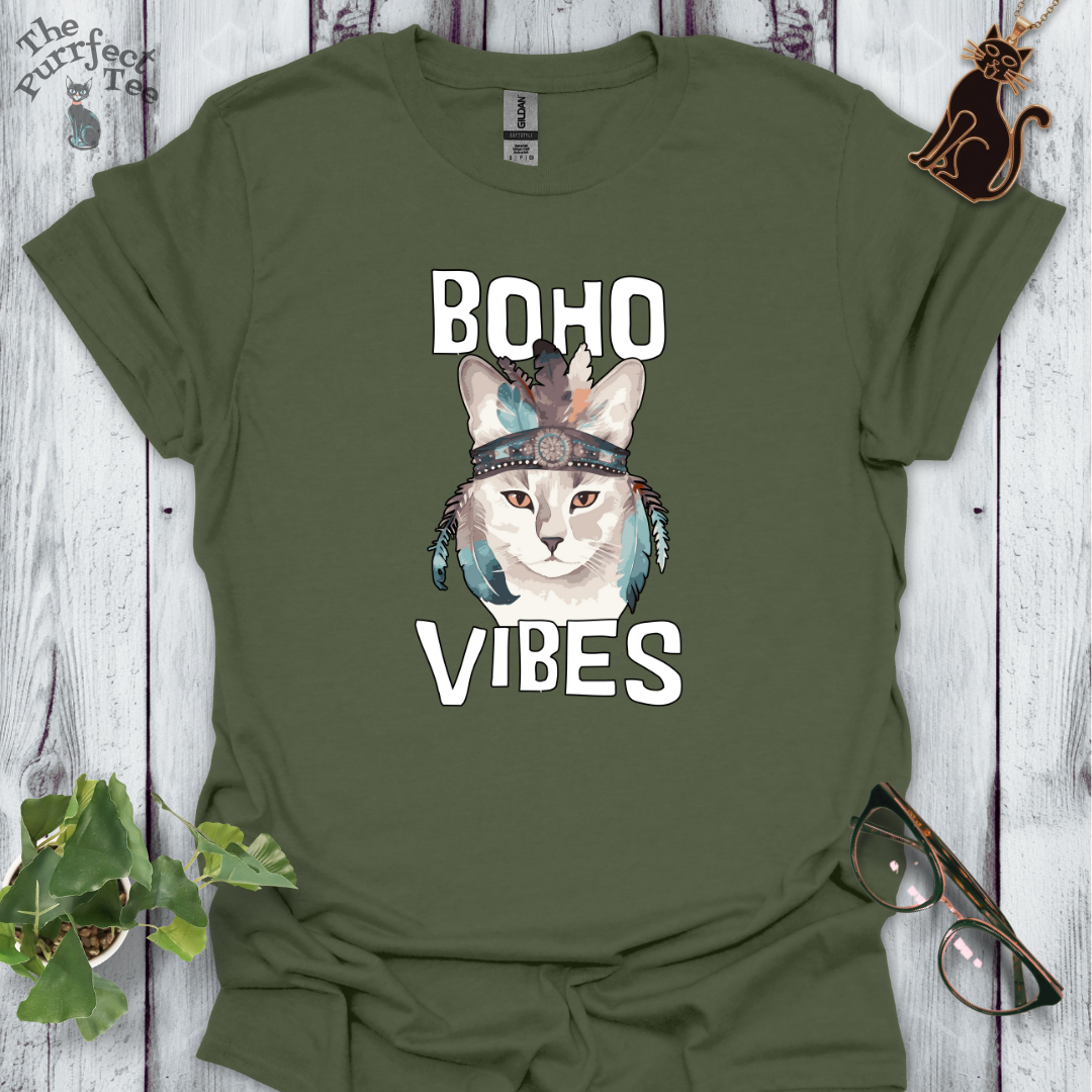 Boho vibes headband cat t-shirt