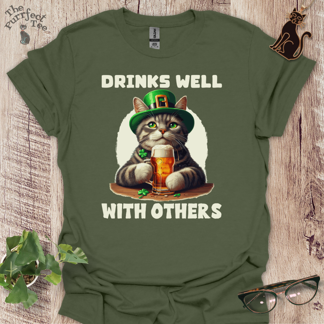 Drinks well with others cat t-shirt