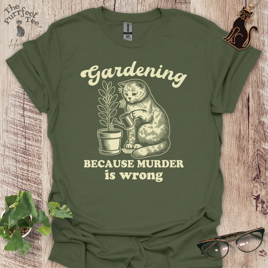 Gardening because cat t-shirt