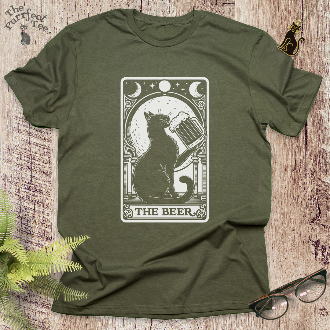 Tarot card beer cat t-shirt