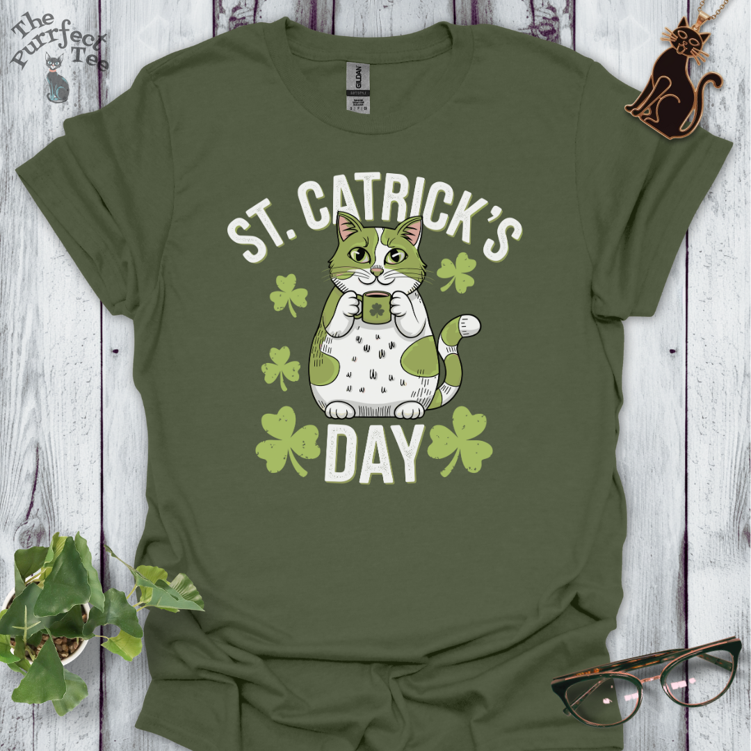 St Catrick's Day with mug cat t-shirt