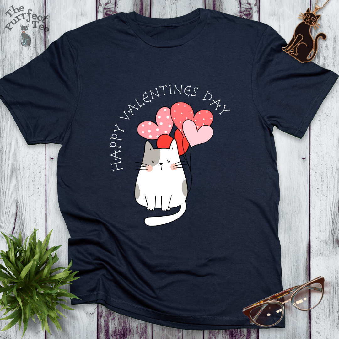 Happy Valentine's Day cat with balloons