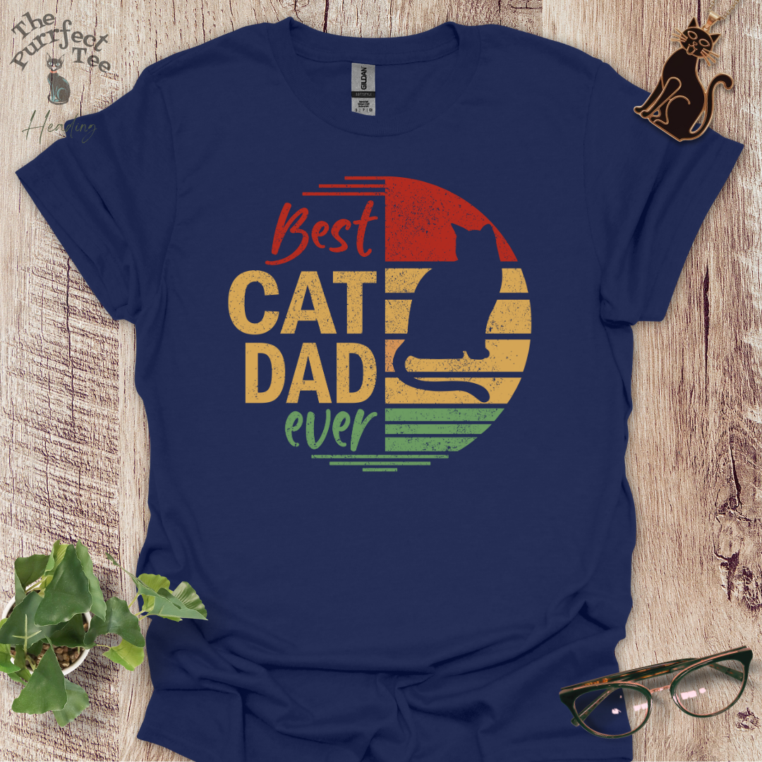 Best cat dad ever colour circle cat t-shirt