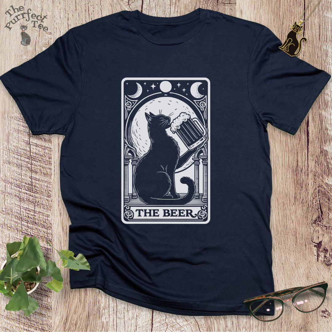 Tarot card beer cat t-shirt