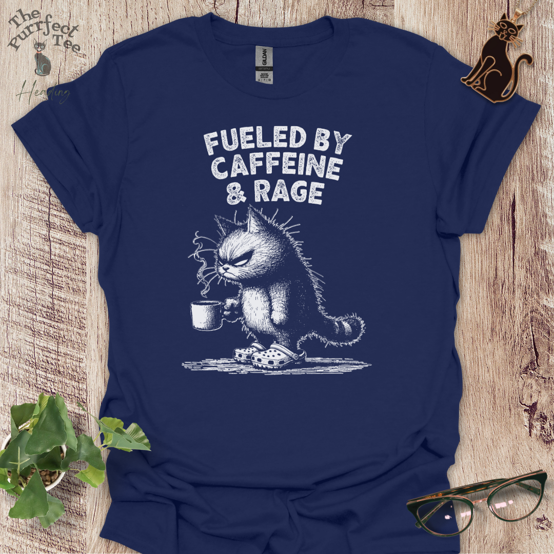 Fueled by caffeine and rage cat t-shirt