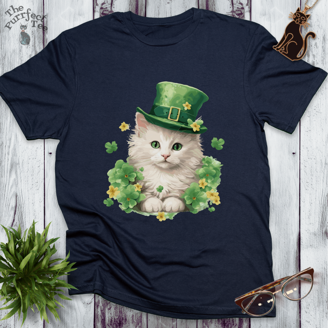St. Patrick's Day white cat t-shirt