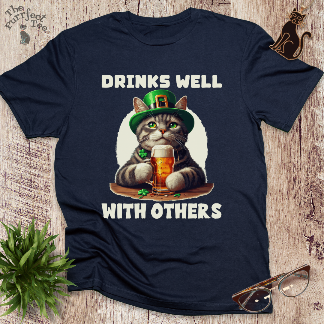 Drinks well with others cat t-shirt