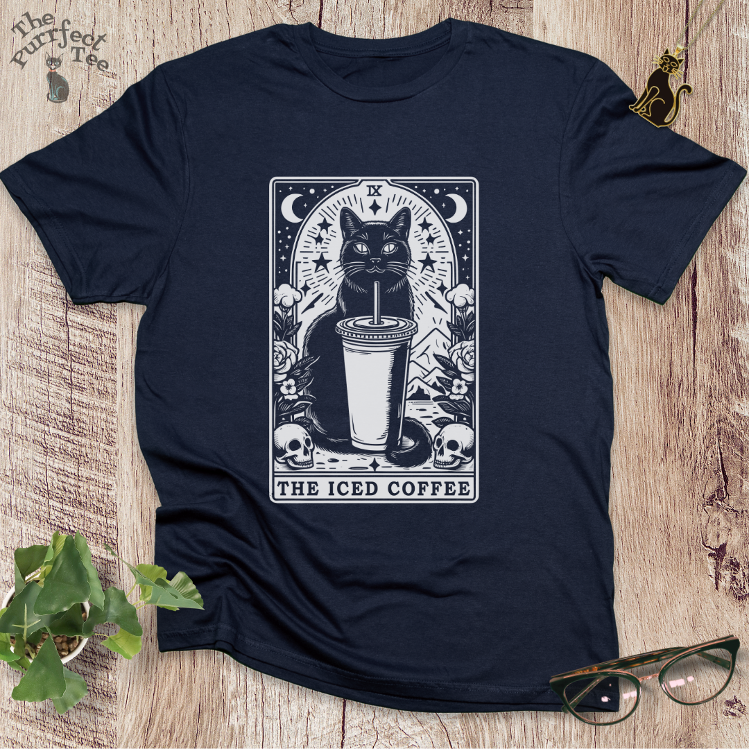 Tarot card iced coffee cat t-shirt
