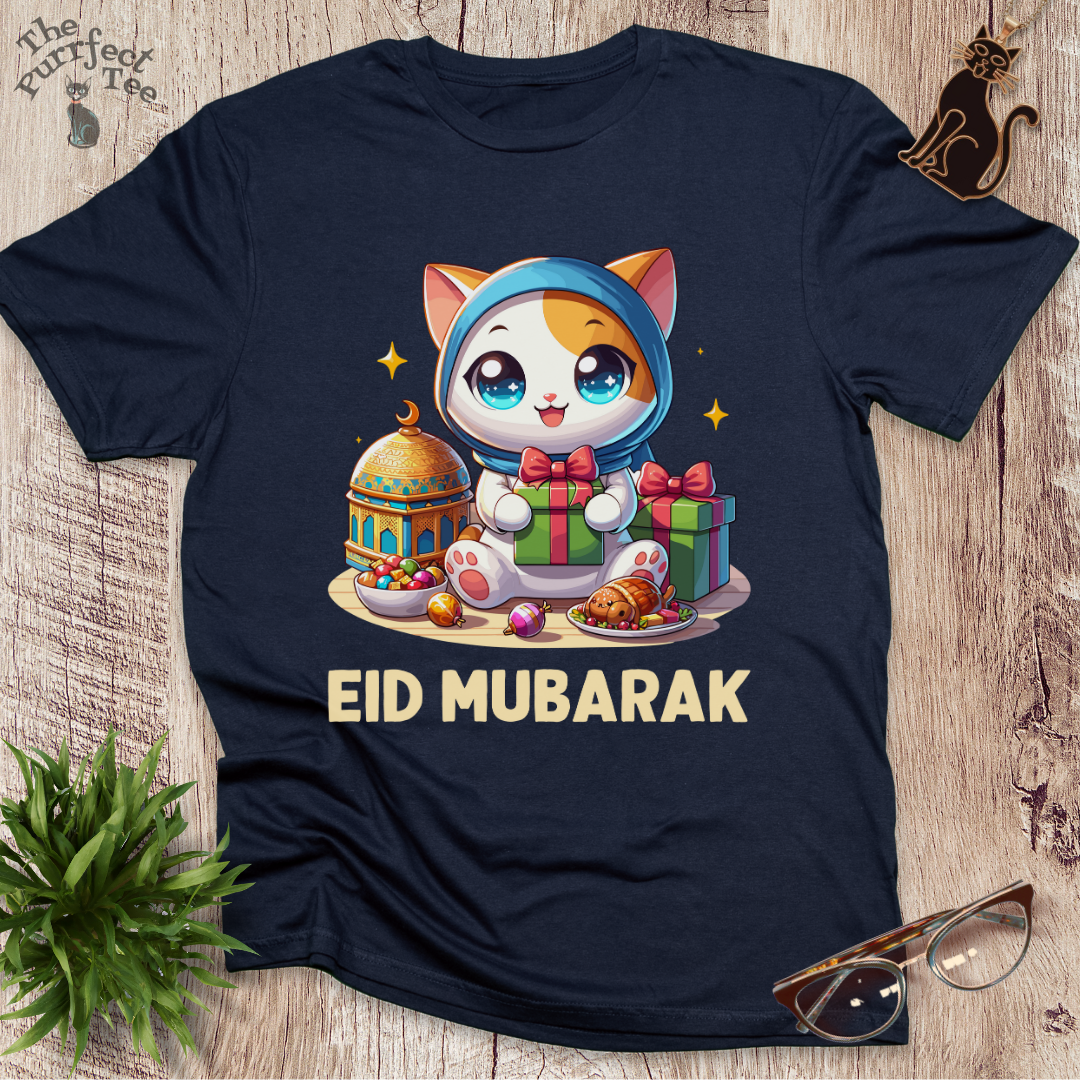 Eid Mubarak girl cat t-shirt