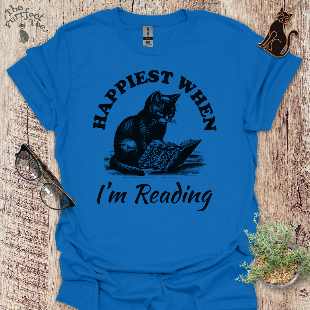 Happiest when reading cat t-shirt