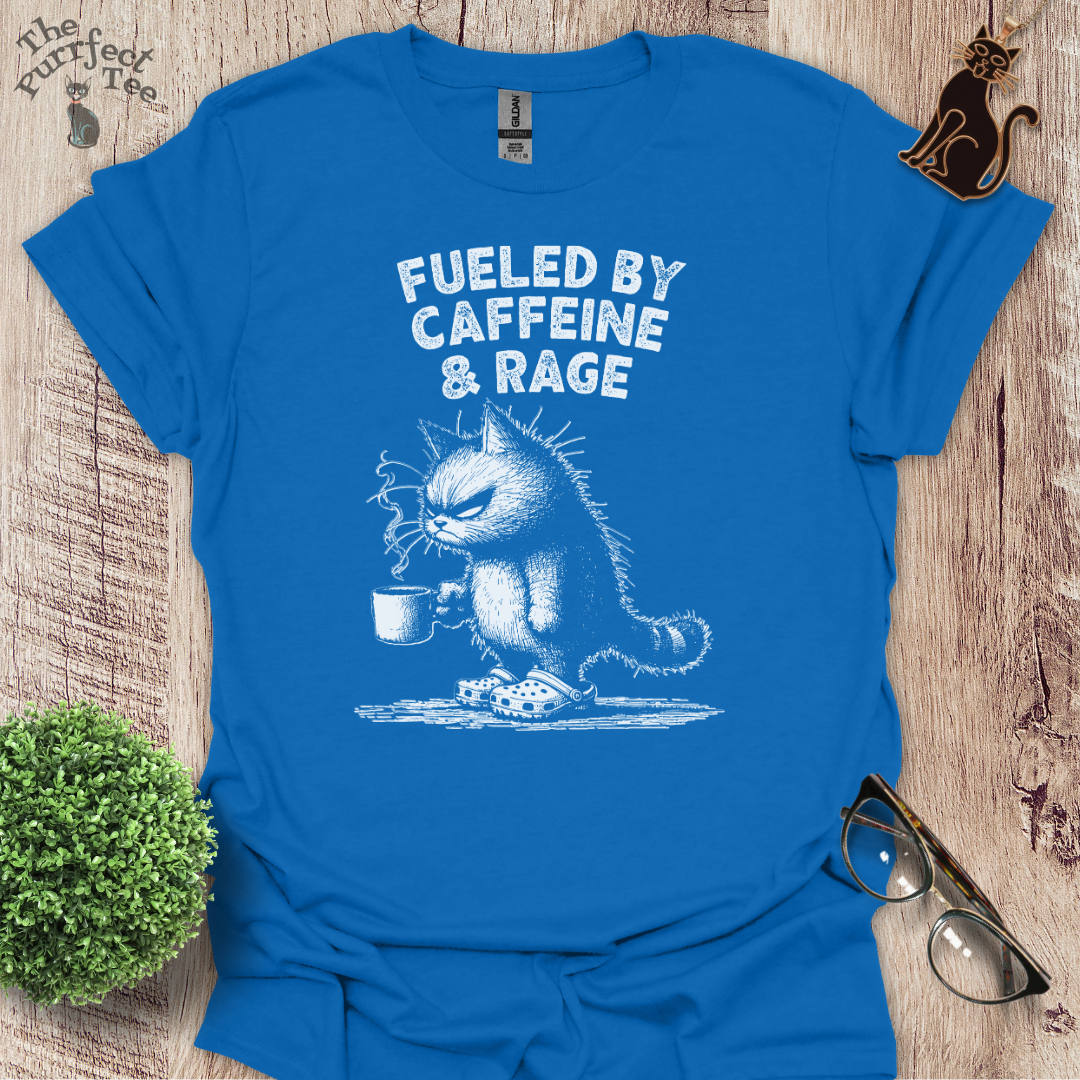 Fueled by caffeine and rage cat t-shirt
