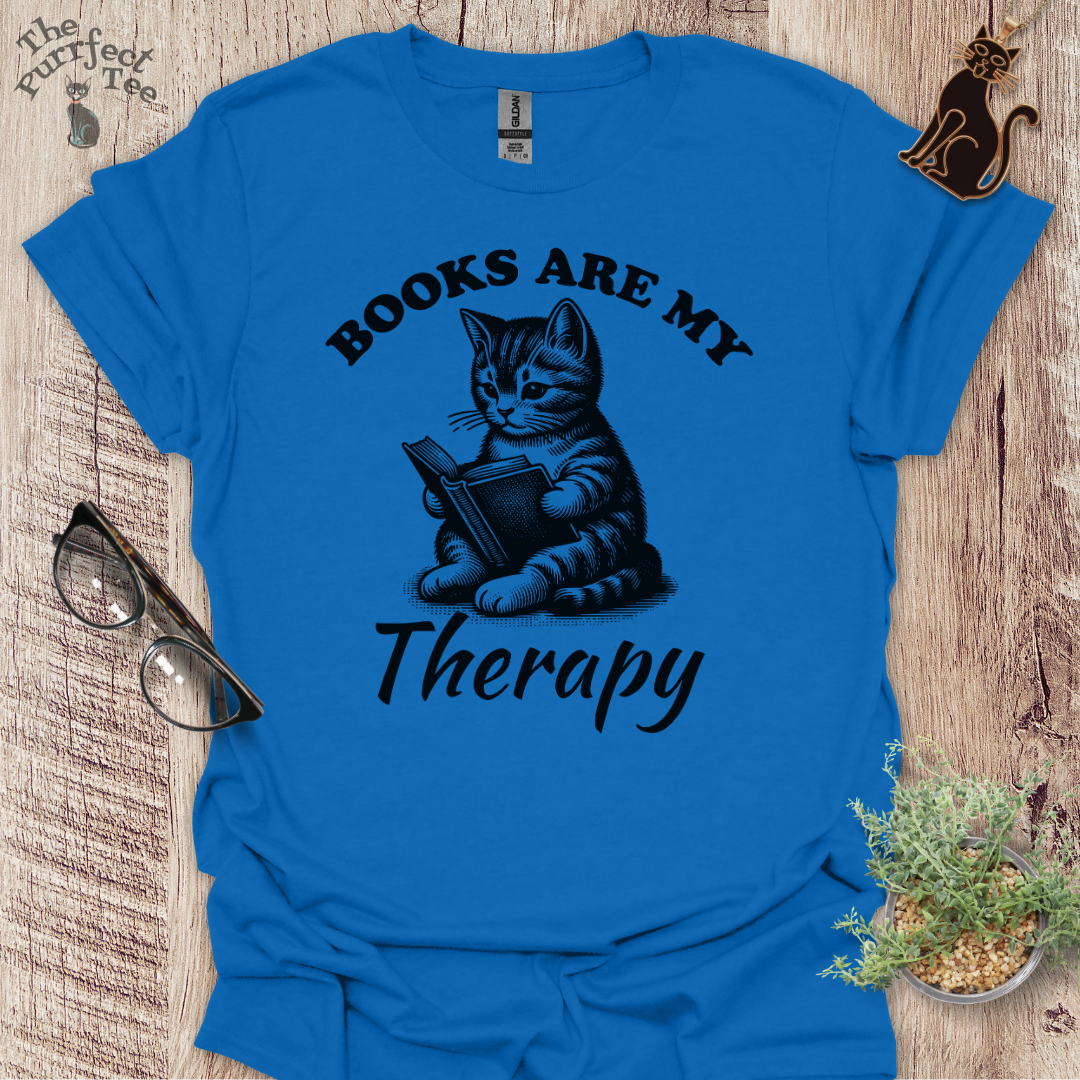 Books are my therapy cat t-shirt