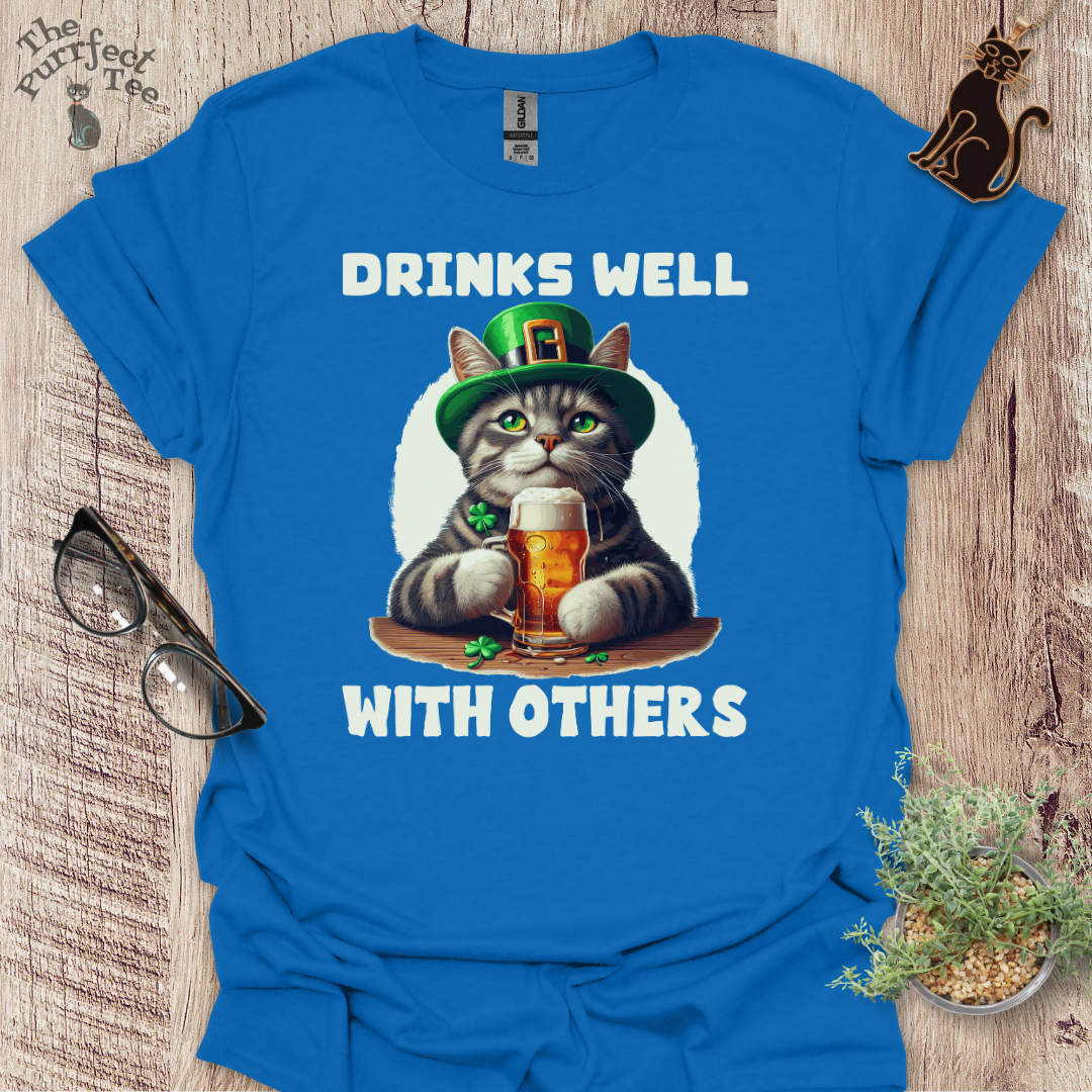 Drinks well with others cat t-shirt