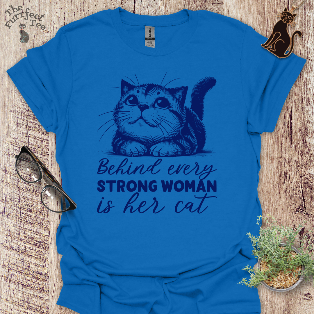 Behind every strong woman cat t-shirt