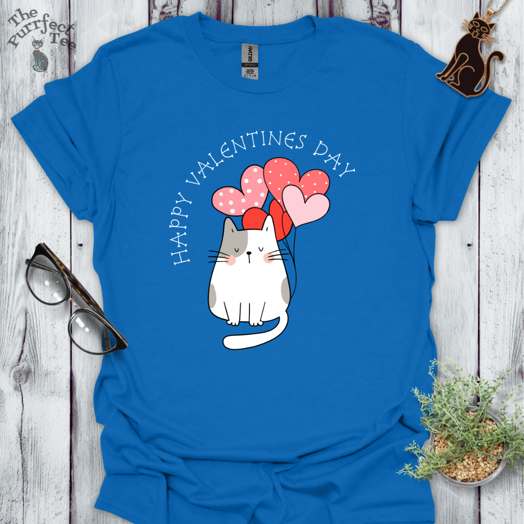 Happy Valentine's Day cat with balloons