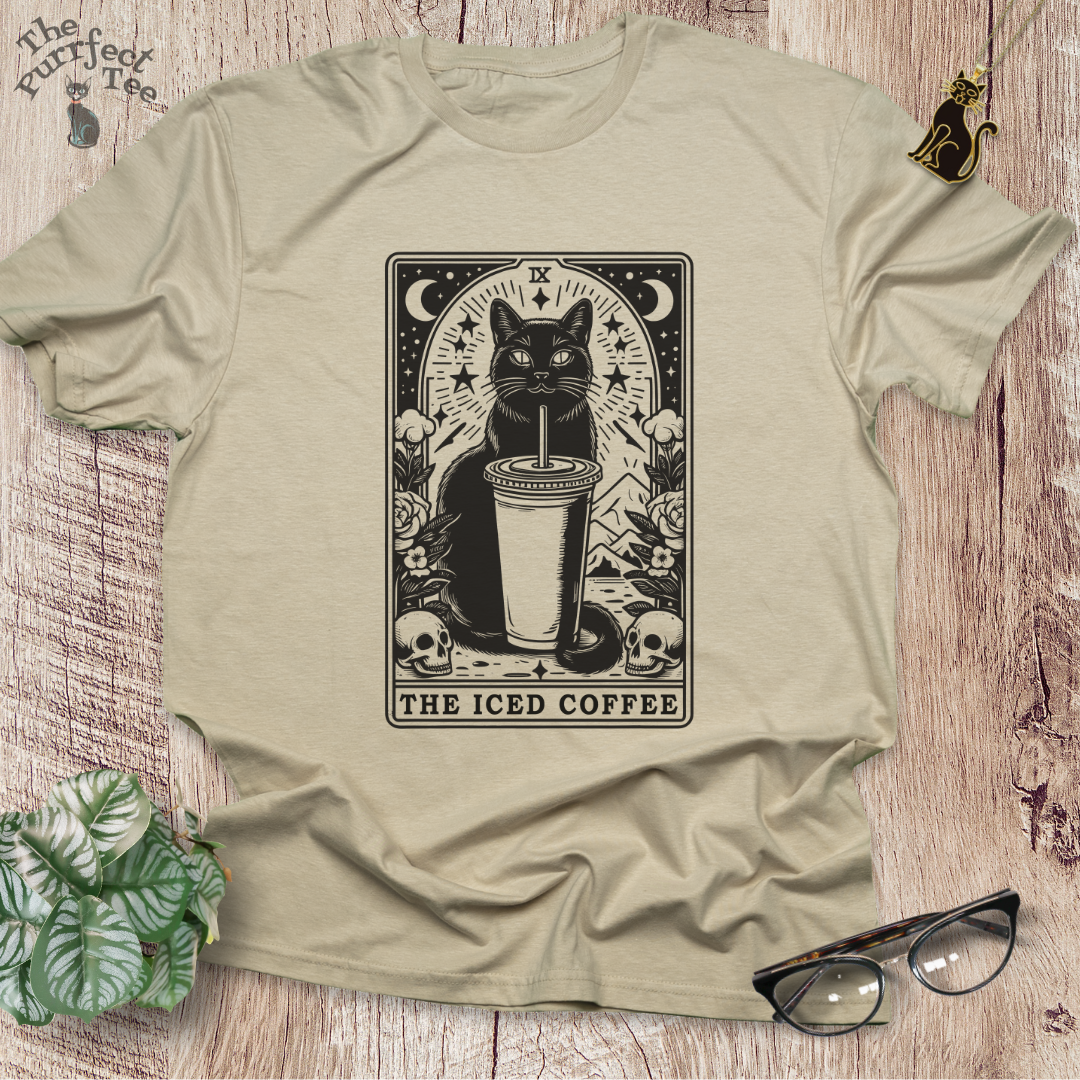 Tarot card iced coffee cat t-shirt